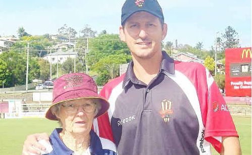 Gympie Cricket Association volunteer Shirley Blackburn with Michael Kasprowicz shortly after being awarded life membership at Albert Park. Gympie Cricket Association volunteer Shirley Blackburn with Michael Kasprowicz shortly after being awarded life membership at Albert Park.